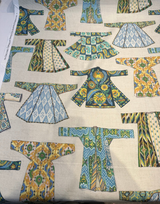 Hanako Duck Jadestone Drapery Upholstery Fabric - Green Blue Orange Yellow Brown On Beige Background, 54" Width (1 Yard)