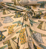 Hanako Duck Jadestone Drapery Upholstery Fabric - Green Blue Orange Yellow Brown On Beige Background, 54" Width (1 Yard)