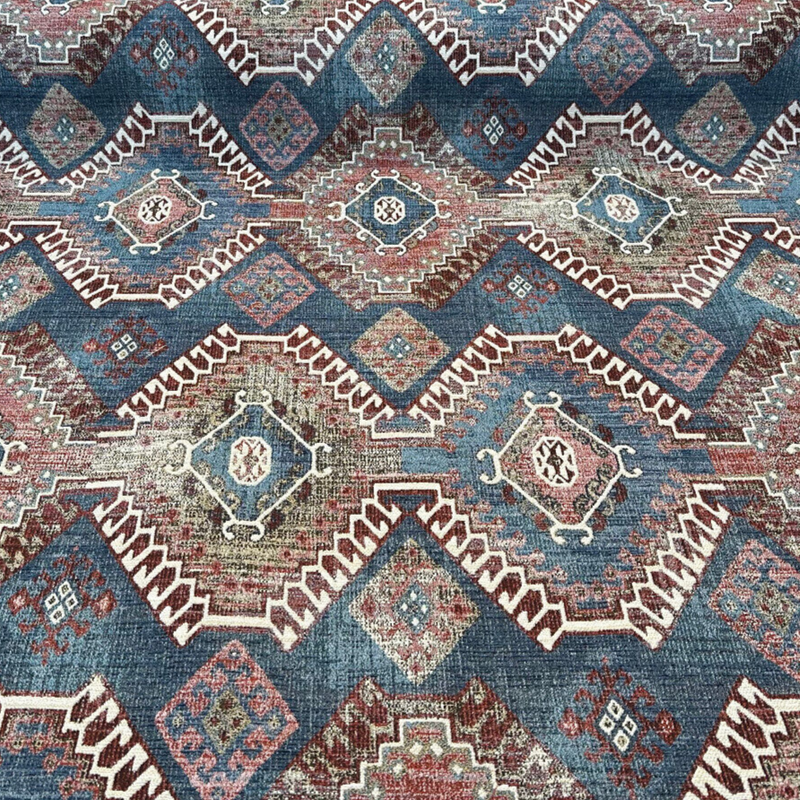 Wild Frontier Patriot Southwest Chenille Chenille Fabric - Patriot Red Blue Beige Ivory With Black Hints, 57" Width (1 Yard)