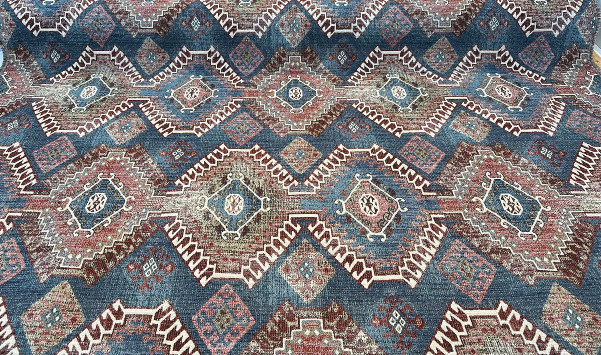 Wild Frontier Patriot Southwest Chenille Chenille Fabric - Patriot Red Blue Beige Ivory With Black Hints, 57" Width (1 Yard)