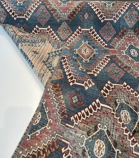 Wild Frontier Patriot Southwest Chenille Chenille Fabric - Patriot Red Blue Beige Ivory With Black Hints, 57" Width (1 Yard)