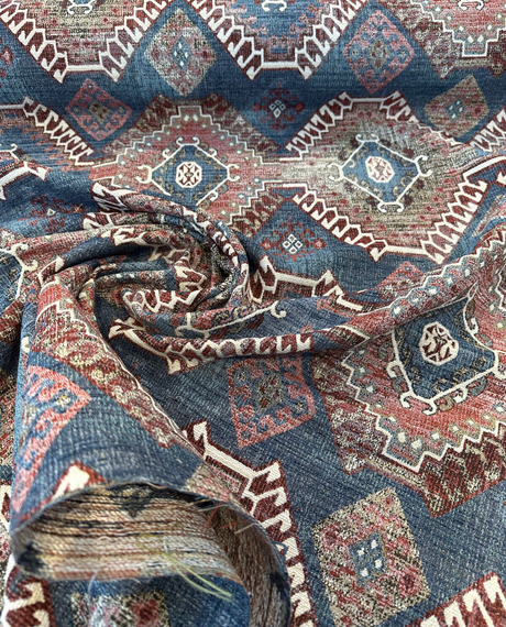 Wild Frontier Patriot Southwest Chenille Chenille Fabric - Patriot Red Blue Beige Ivory With Black Hints, 57" Width (1 Yard)