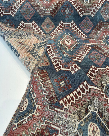Wild Frontier Patriot Southwest Chenille Chenille Fabric - Patriot Red Blue Beige Ivory With Black Hints, 57" Width (1 Yard)