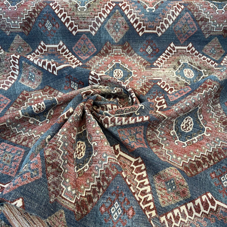 Wild Frontier Patriot Southwest Chenille Chenille Fabric - Patriot Red Blue Beige Ivory With Black Hints, 57" Width (1 Yard)