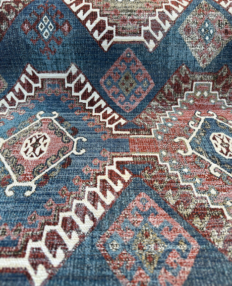 Wild Frontier Patriot Southwest Chenille Chenille Fabric - Patriot Red Blue Beige Ivory With Black Hints, 57" Width (1 Yard)