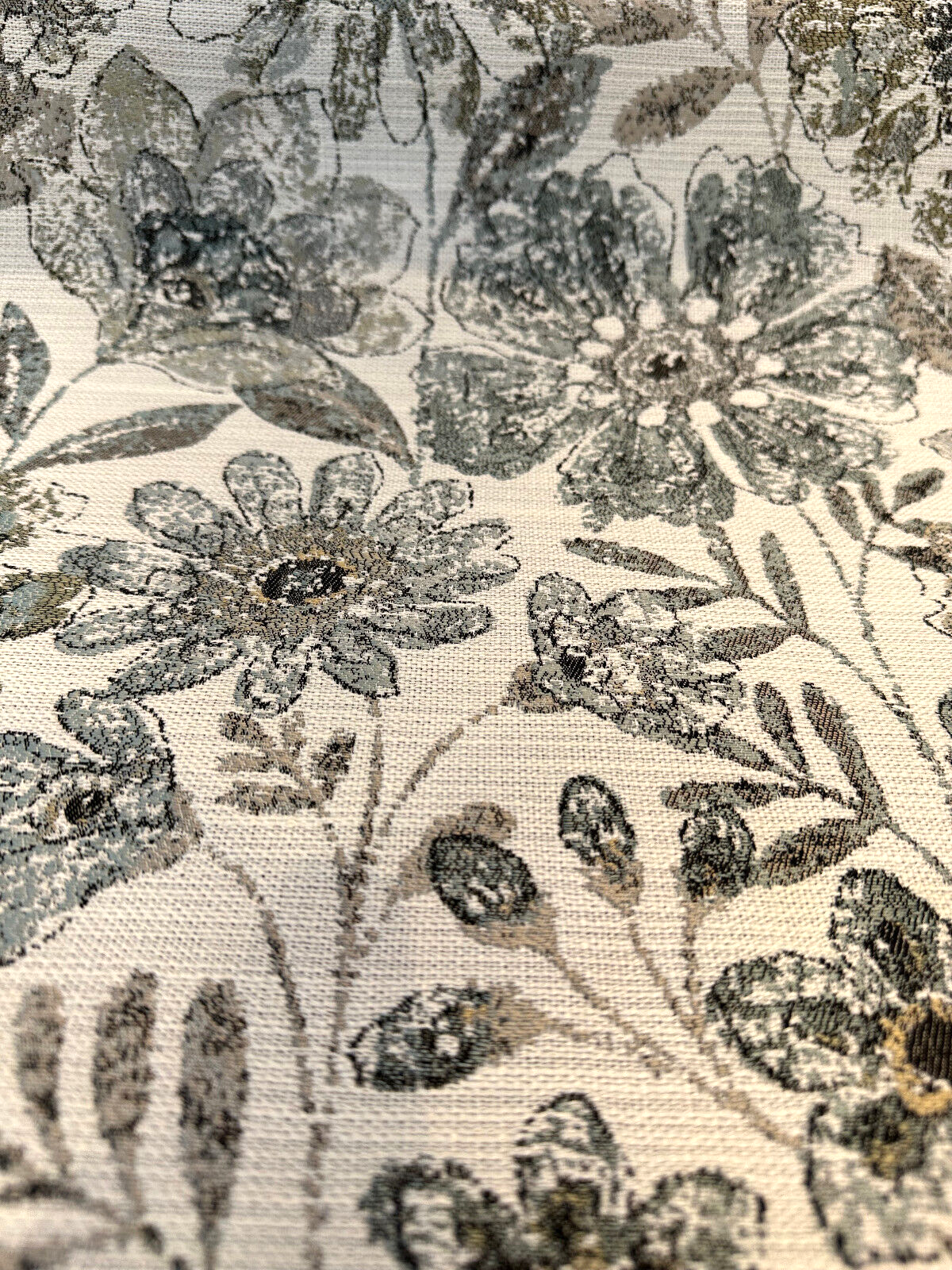 Happy Note Chenille Fabric - Blue Stone Floral, 59.5" Width (1 Yard)