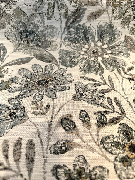 Happy Note Chenille Fabric - Blue Stone Floral, 59.5" Width (1 Yard)