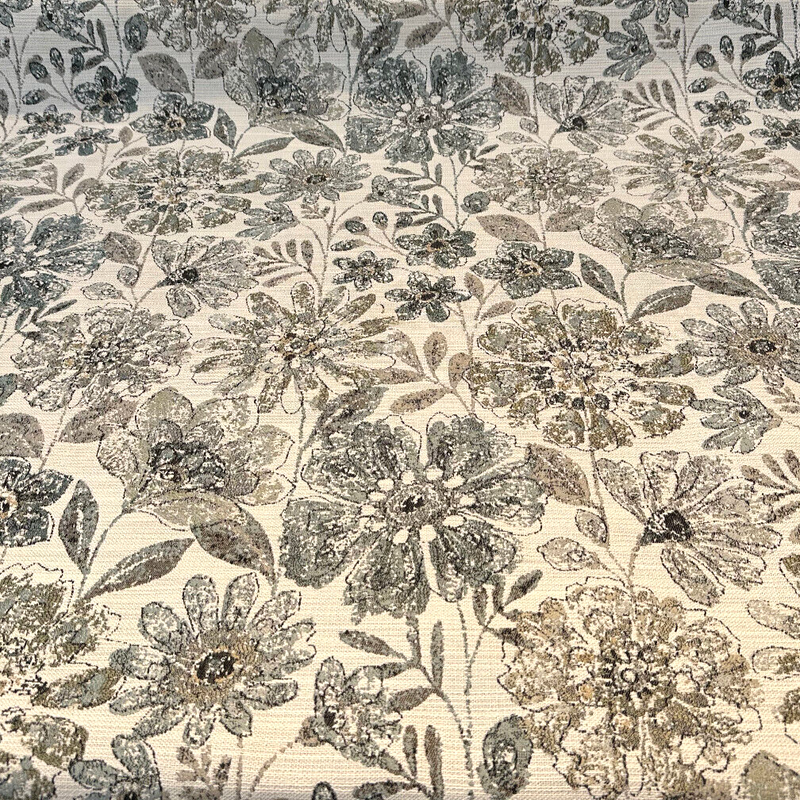 Happy Note Chenille Fabric - Blue Stone Floral, 59.5" Width (1 Yard)