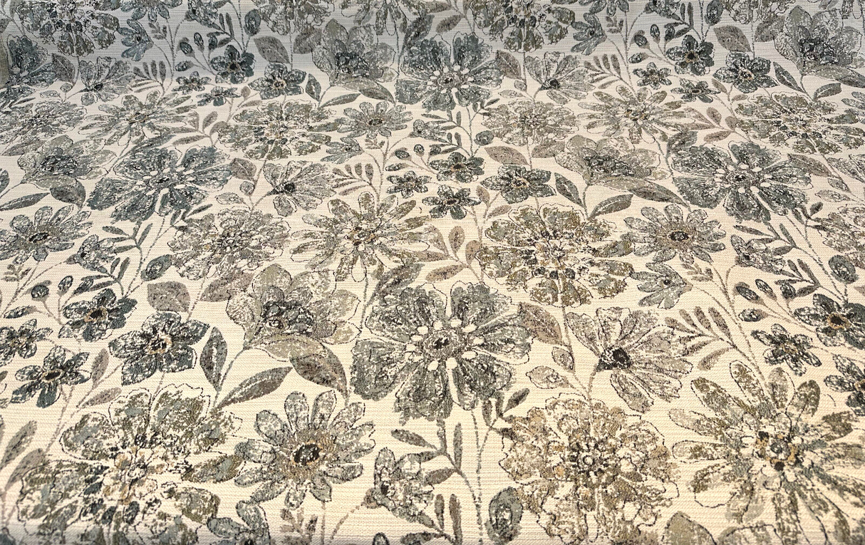 Happy Note Chenille Fabric - Blue Stone Floral, 59.5" Width (1 Yard)
