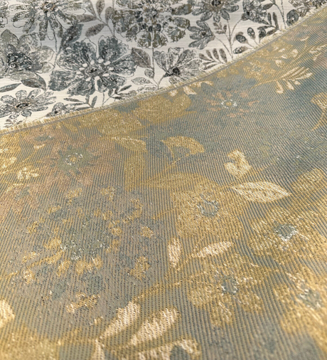 Happy Note Chenille Fabric - Blue Stone Floral, 59.5" Width (1 Yard)