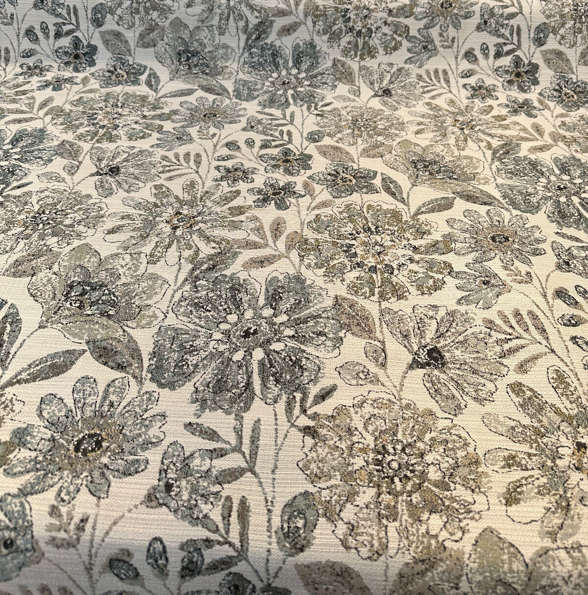 Happy Note Chenille Fabric - Blue Stone Floral, 59.5" Width (1 Yard)