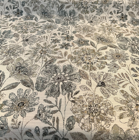 Happy Note Chenille Fabric - Blue Stone Floral, 59.5" Width (1 Yard)
