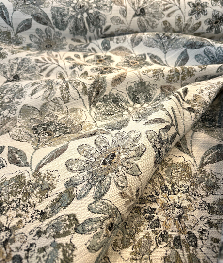 Happy Note Chenille Fabric - Blue Stone Floral, 59.5" Width (1 Yard)