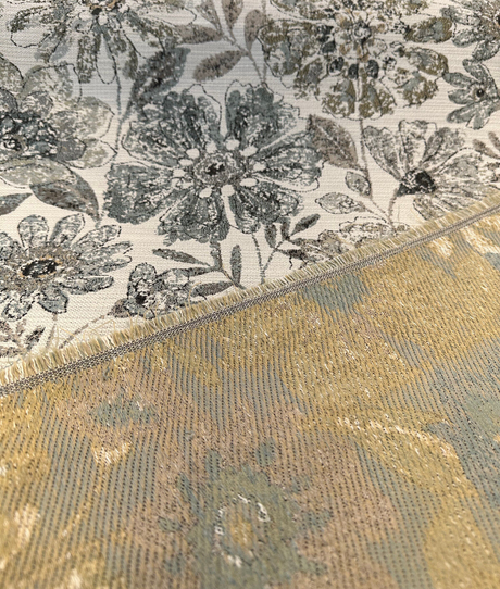 Happy Note Chenille Fabric - Blue Stone Floral, 59.5" Width (1 Yard)