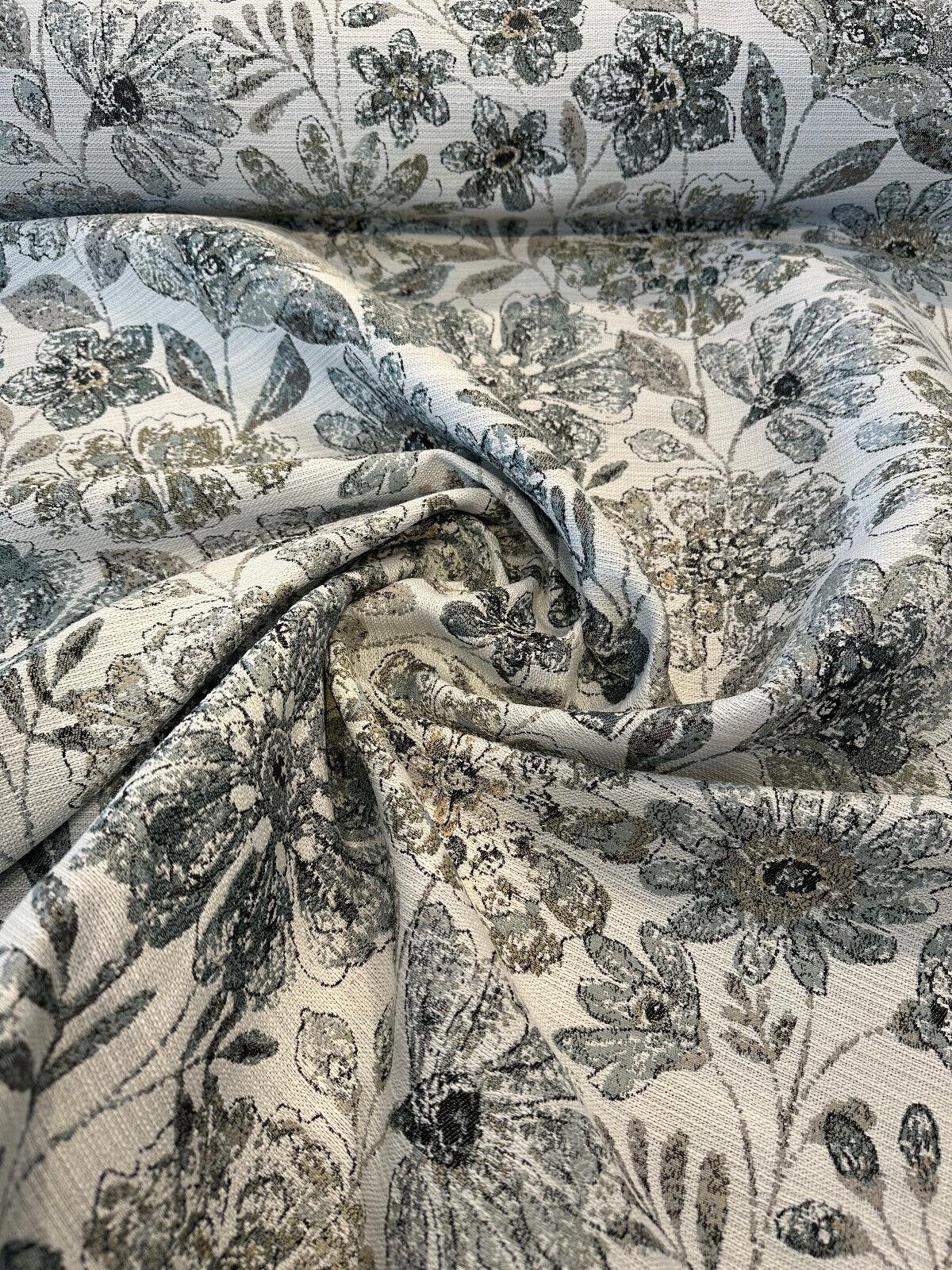 Happy Note Chenille Fabric - Blue Stone Floral, 59.5" Width (1 Yard)