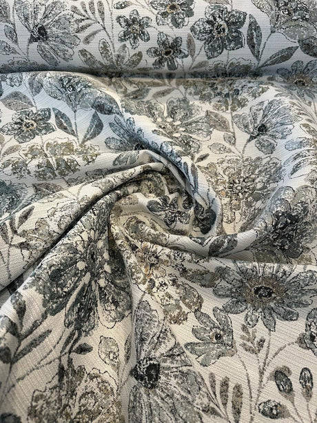 Happy Note Chenille Fabric - Blue Stone Floral, 59.5" Width (1 Yard)