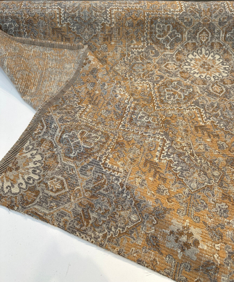 Riggs Sienna Pecan Chenille Fabric - Traditional Damask, Sienna Pecan With Gray And Charcoal, 56" Width (By The Yard)