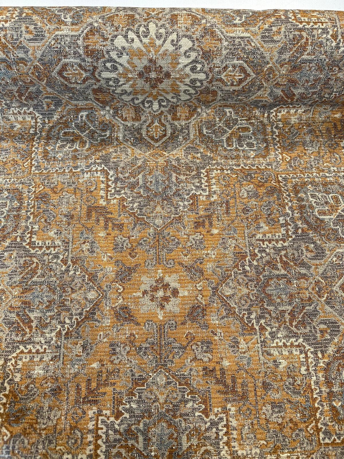 Riggs Sienna Pecan Chenille Fabric - Traditional Damask, Sienna Pecan With Gray And Charcoal, 56" Width (By The Yard)