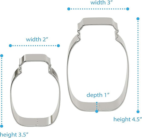 Stainless Steel Mason Jar Cookie Cutters, Jar Shape Cutter Set of 4 (3.5 Inch & 4.5 Inch)
