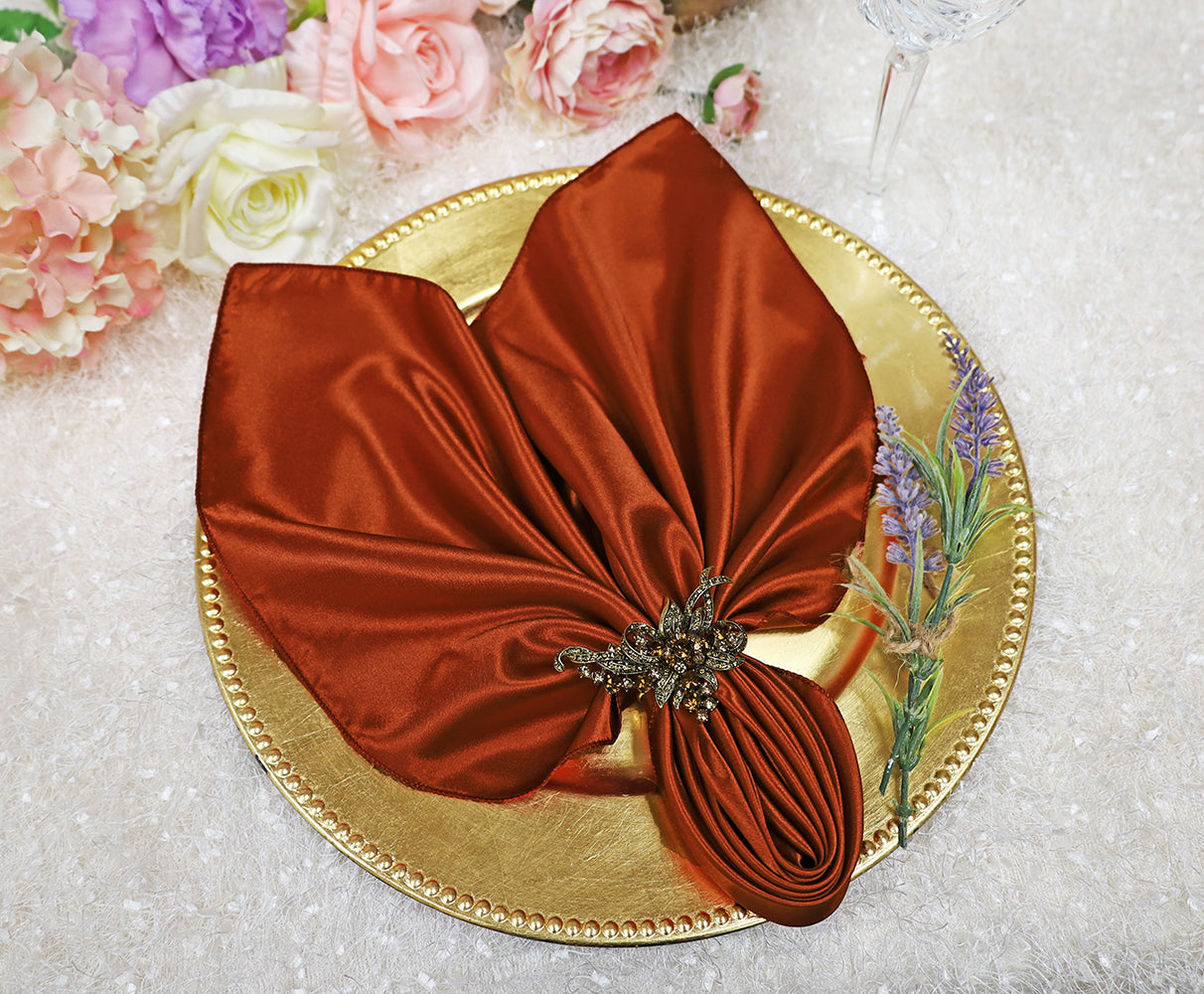 Satin Dinner Napkins 20x20 Rust/Burnt Orange