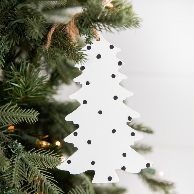Wood Tree Christmas Ornament 6 Inch Black White Rustic Decor