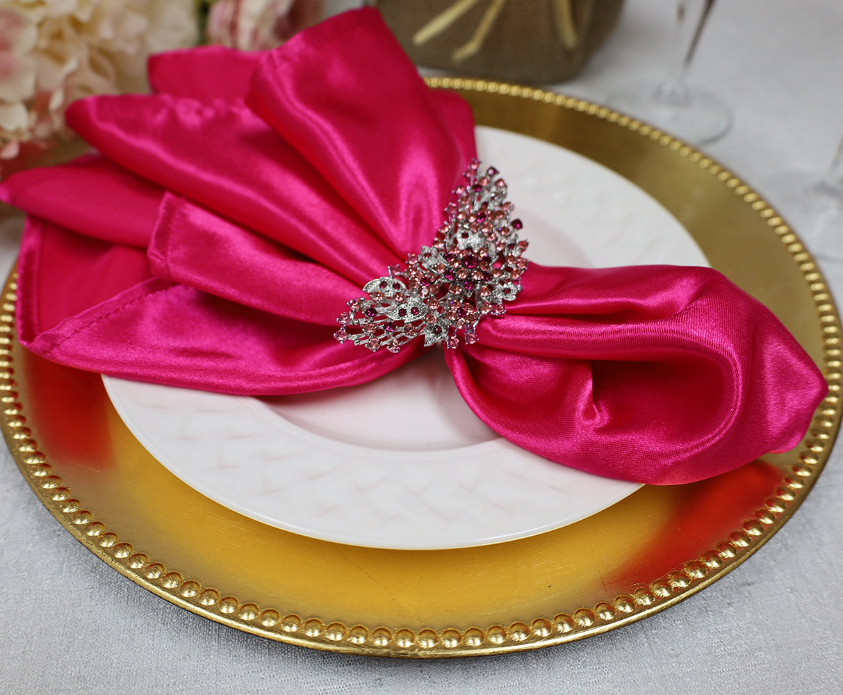 Heavy Duty Satin Dinner Napkins 20x20 Fuchsia