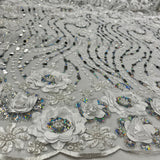 Beaded 3D Floral Lace Fabric