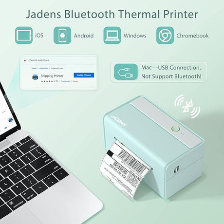JADENS Bluetooth Thermal Label Printer -Wireless Shipping Label Printer for Small Business & Package, USPS, Etsy, Amazon, Compatible with iPhone, Windows, Android