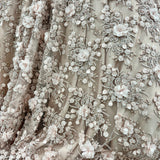 Beaded 3D Floral Lace Fabric Peach 48" Wide