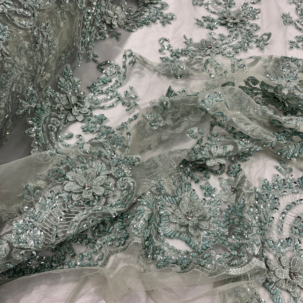 Beaded 3D Floral Lace Mesh