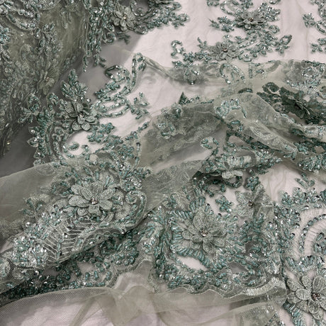 Beaded 3D Floral Lace Mesh