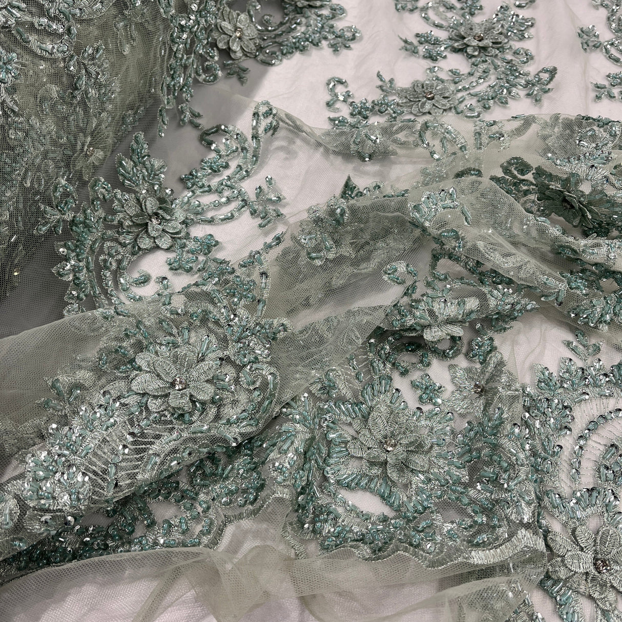 Beaded 3D Floral Lace Fabric 52" Wide