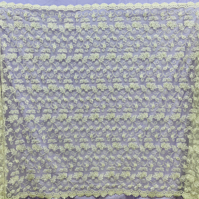 Beaded Corded Floral Bridal Lace Fabric 52" Wide