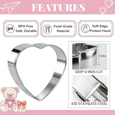 KAISHANE Love Heart Cookie Cutter Set - 5 Pieces Stainless Steel Heart Shaped Cookie Cutter Biscuit Pastry Cutter