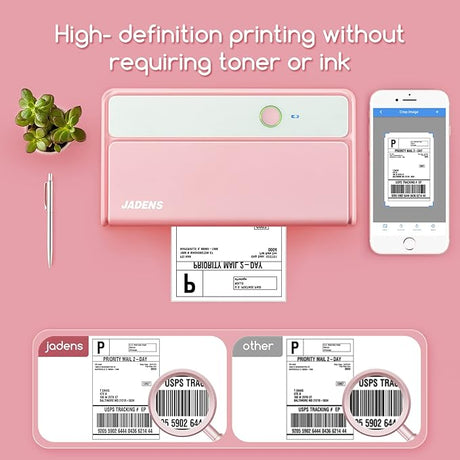 JADENS Bluetooth Thermal Label Printer -Wireless Shipping Label Printer for Small Business & Package, USPS, Etsy, Amazon, Compatible with iPhone, Windows, Android