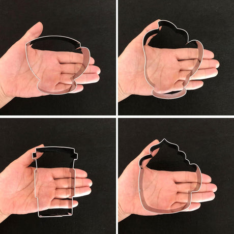 Large Coffee Cup Cookie Cutter Set – 4 Pcs Coffee Mug Hot Cocoa Teacup & Letter Cutters