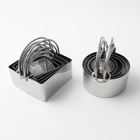 Baking Cookie Cutter Set of 10 – Round & Square Stainless Steel Cutters with Handles