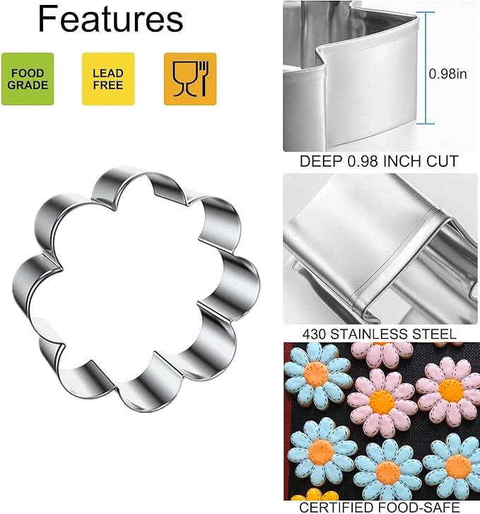 Spring Summer Flowers Cookie Cutters - Rose, Sunflower, Tulip, Daisy Flower, Butterfly, Stainless Steel Holiday Cookie Cutter Shapes for Baking Gift
