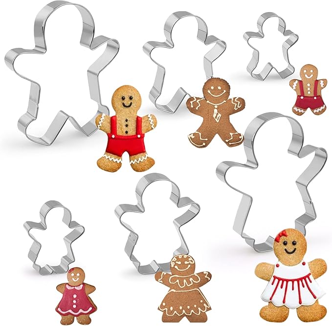 6 Piece Gingerbread Man Cookie Cutters Set, Gingerbread Famili Biscuits Cutter Gingerbread Boy and Girl, Stainless Steel