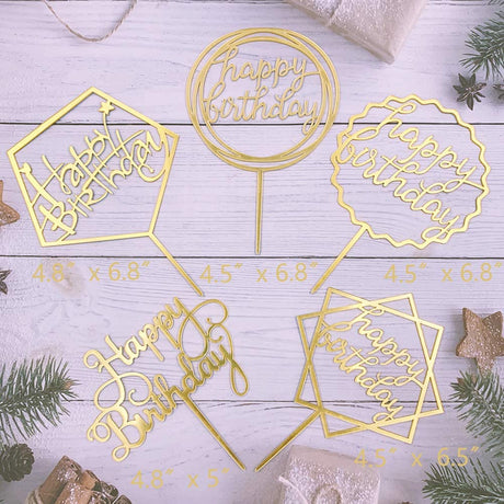 Happy Birthday Gold Cake Topper Acrylic Cake Decoration (pick your style)