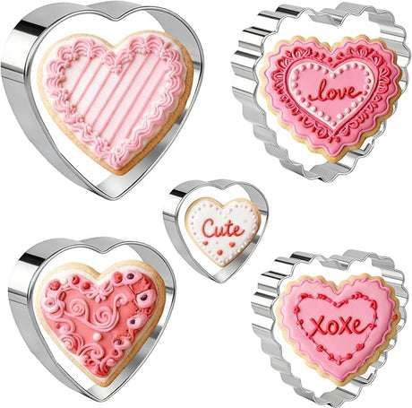 KAISHANE Love Heart Cookie Cutter Set - 5 Pieces Stainless Steel Heart Shaped Cookie Cutter Biscuit Pastry Cutter