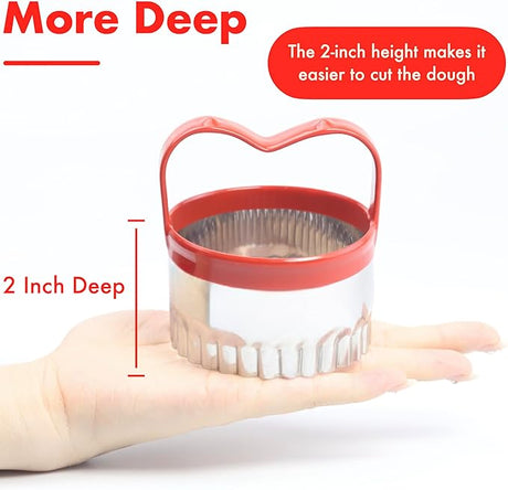 3Pcs Biscuit Cutter Set, Fluted Round Cookie Cutters With Handle, Unique Design Baking Tool with Protective Red Top Rubber