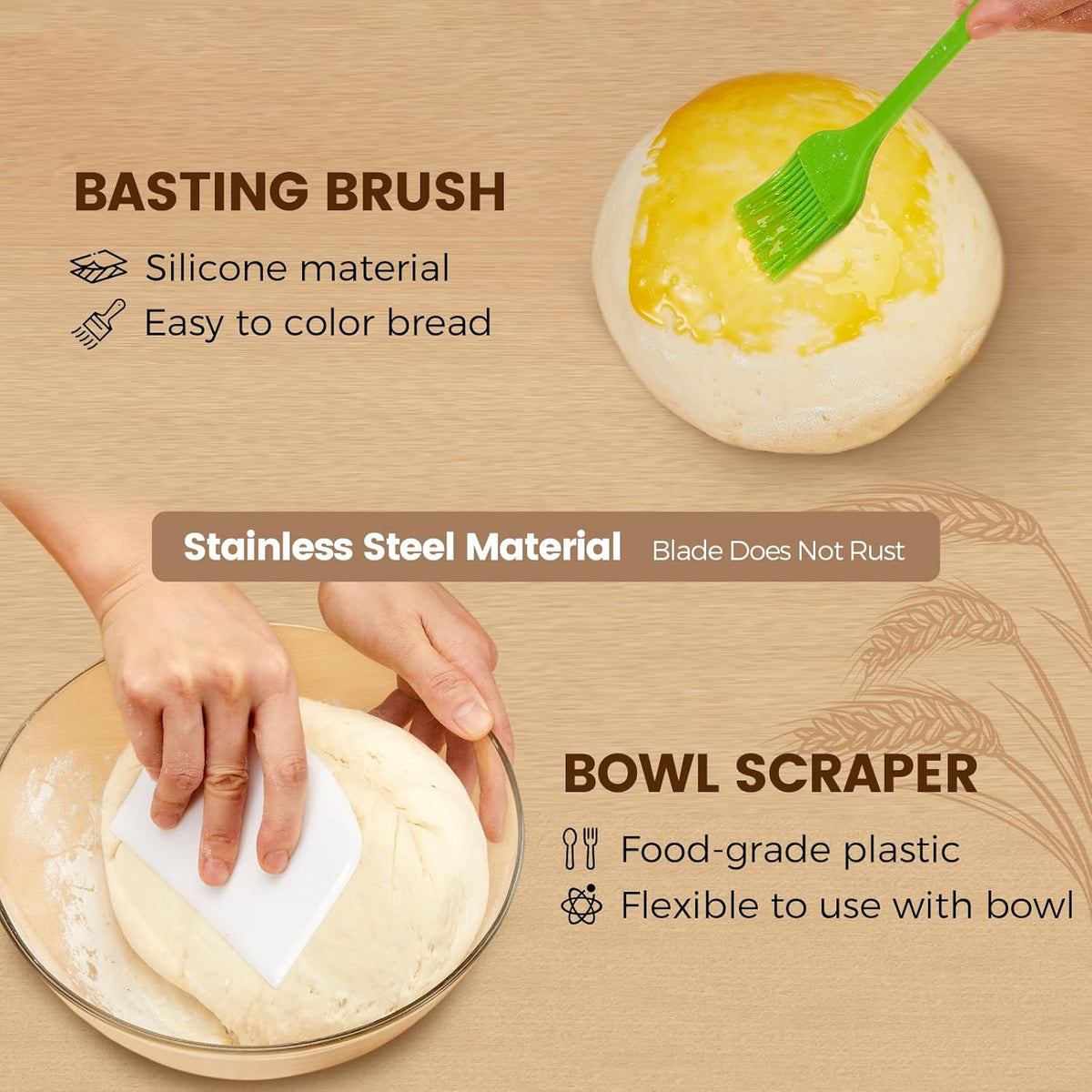 Bread Proofing Basket Set of 2, 9 Inch Round Sourdough Starter Kit, Bread Baking Supplies Tools with Proofing Basket for Bread Making, Dough Whisk, Bread Lame