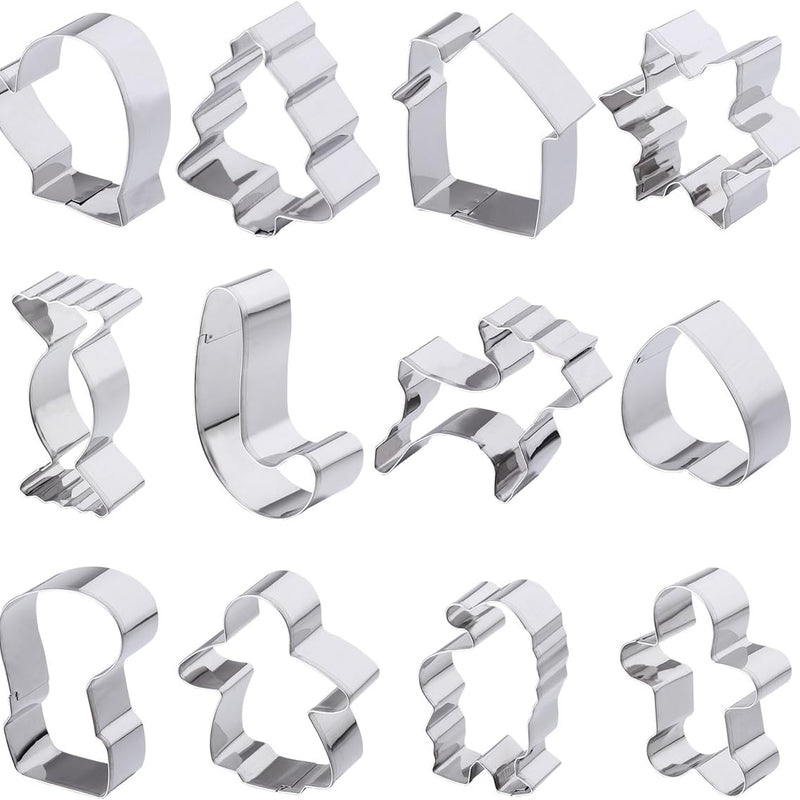 Christmas Cookie Cutters Set – 12 Pcs Stainless Steel Gingerbread Tree Snowflake Candy Cane & More