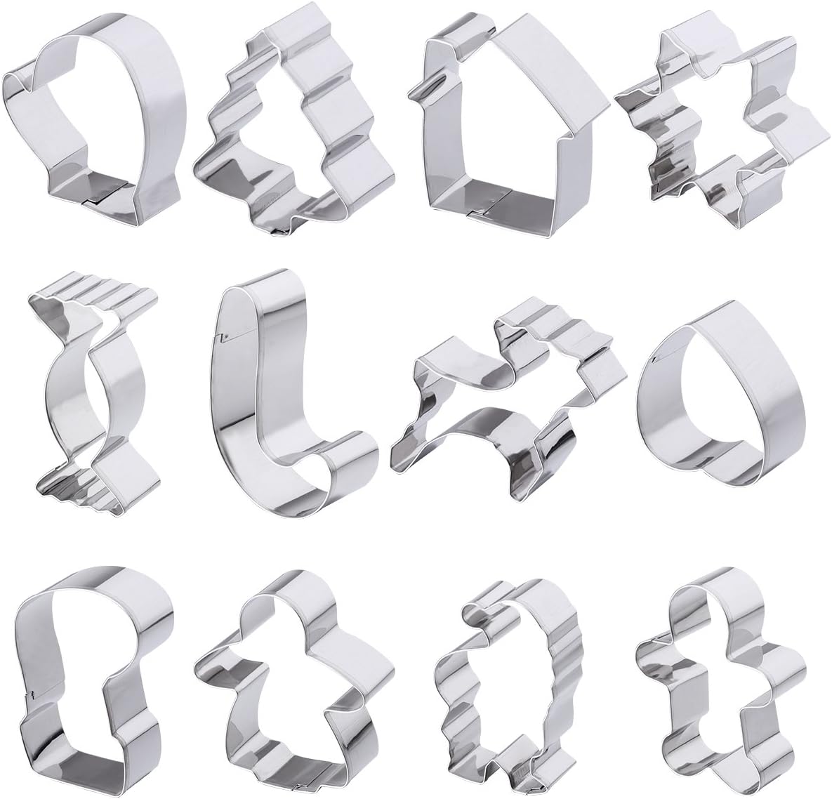 Christmas Cookie Cutters Set – 12 Pcs Gingerbread Men Christmas Tree Snowflake Candy Cane Stocking Mitten