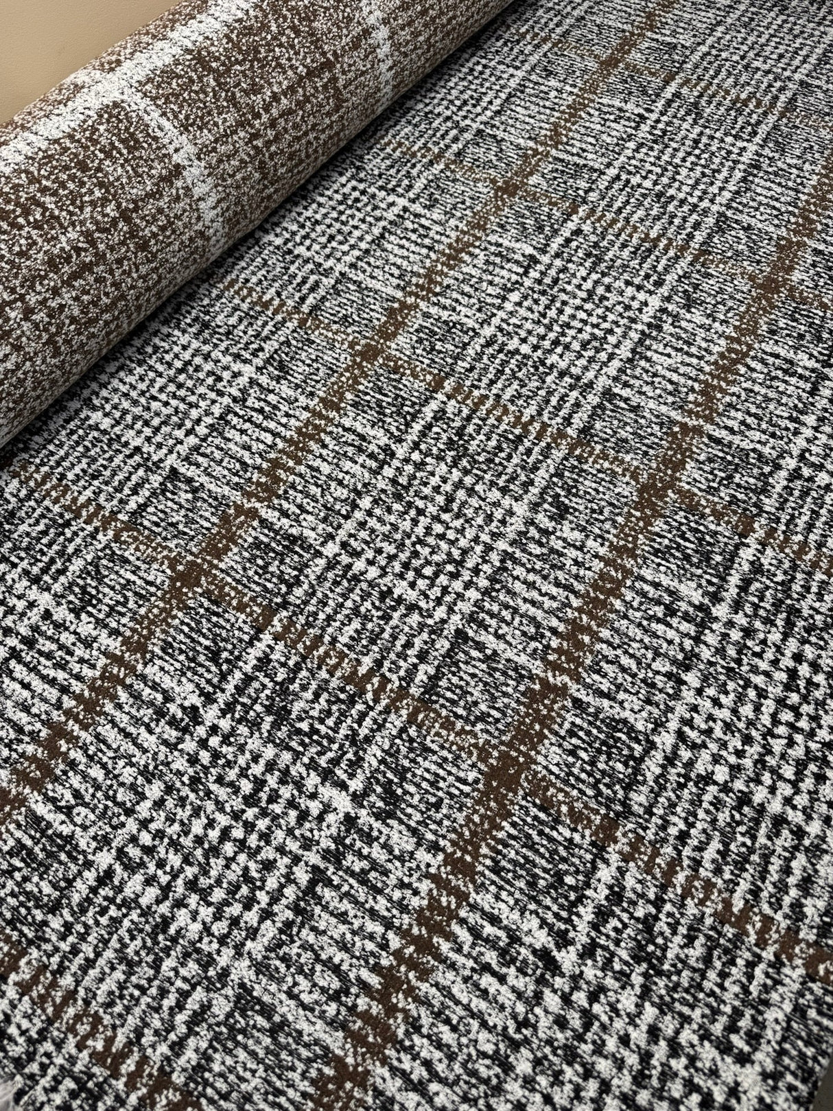 Wool Cotton Tweed Striped Checked Gray