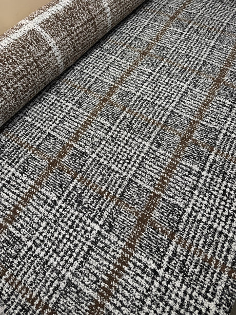 Wool Cotton Tweed Striped Checked Gray