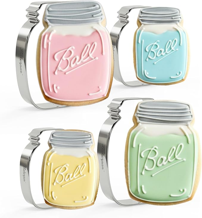 Stainless Steel Mason Jar Cookie Cutters, Jar Shape Cutter Set of 4 (3.5 Inch & 4.5 Inch)