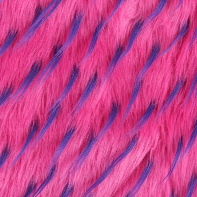 Fuchsia Purple Two Tone Spiked Shaggy Long Pile Fur Fabric,