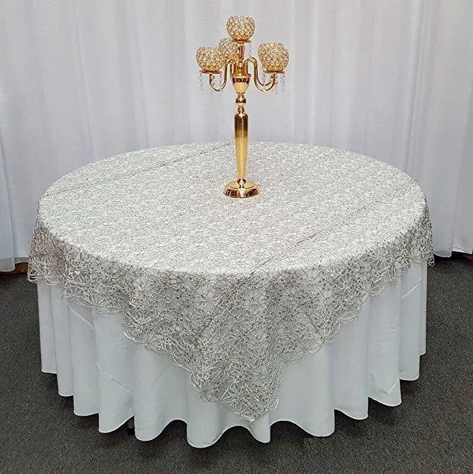 Silver Chemical Lace Square Overlay Tablecloth 52″ x 52″